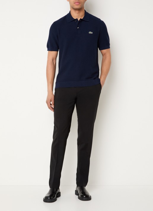Lacoste Regular fit polo met logoborduring - voorkant 3 donkerblauw