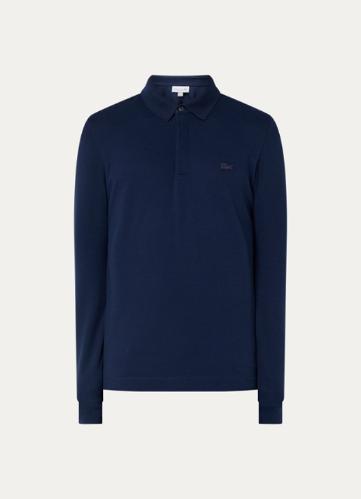Lacoste Regular fit polo met logoborduring - voorkant 3 donkerblauw