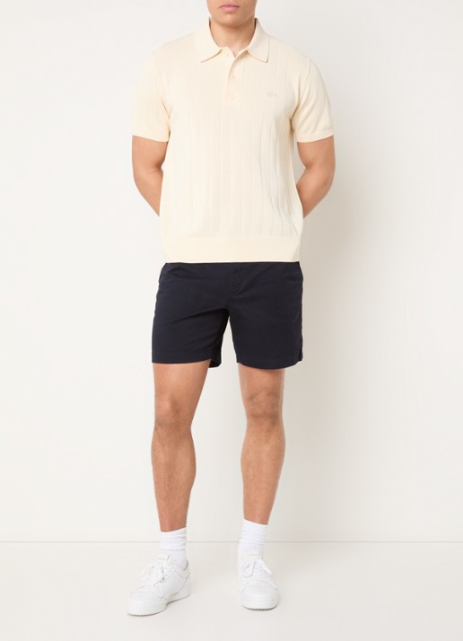 Lacoste Straight fit korte joggingbroek met logo en steekzakken - voorkant 2 donkerblauw