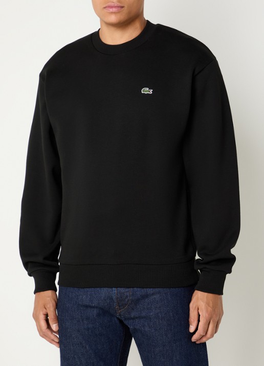 Lacoste Sweater met logo en ronde hals - detail zwart