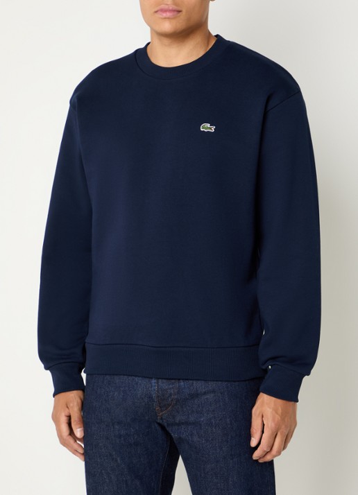 Lacoste Sweater met logo en ronde hals - detail donkerblauw