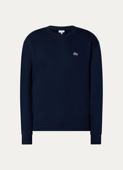 Lacoste Sweater met logo en ronde hals - voorkant 2 donkerblauw