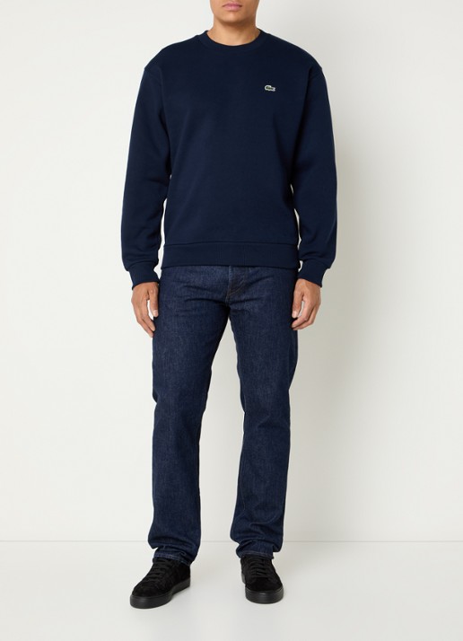 Lacoste Sweater met logo en ronde hals - voorkant 3 donkerblauw