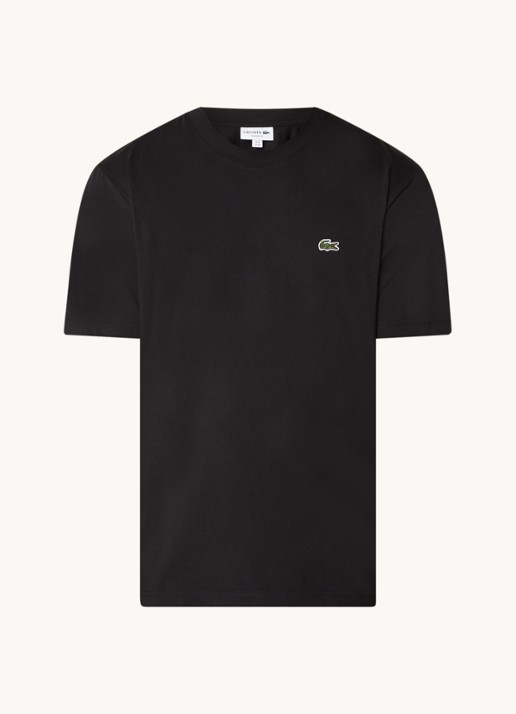 Lacoste T-shirt met logoborduring  - voorkant zwart