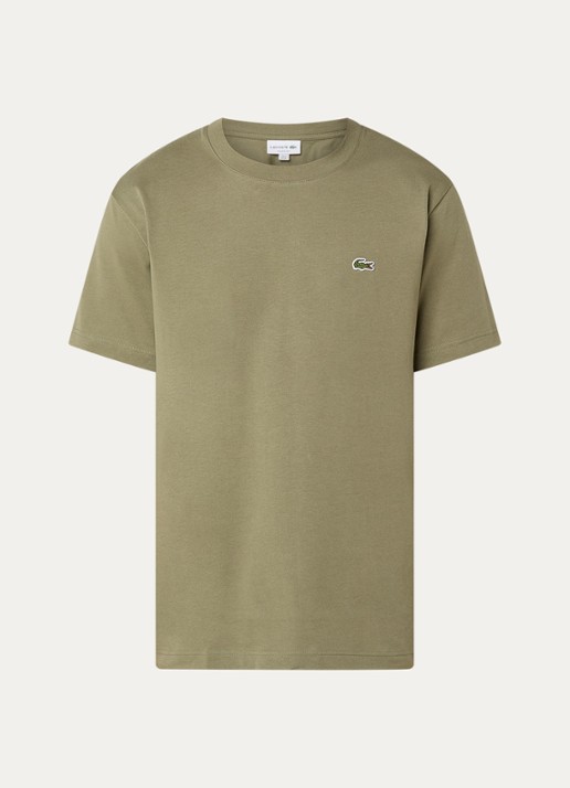 Lacoste T-shirt met logoborduring  - voorkant olijfgroen