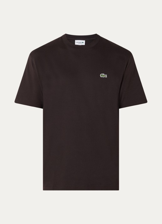 Lacoste T-shirt met logoborduring  - voorkant 3 buffle brown / bruin