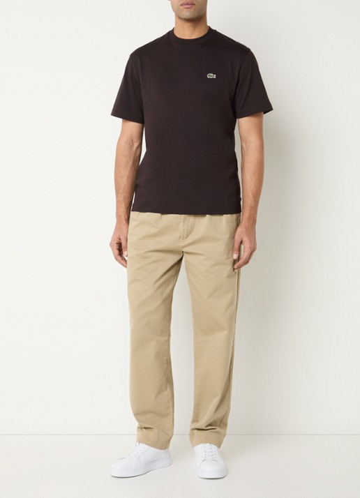Lacoste T-shirt met logoborduring  - voorkant 4 buffle brown / bruin