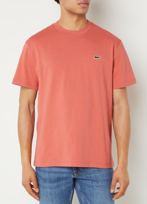 Lacoste T-shirt met logoborduring  - detail 3 koraalroze