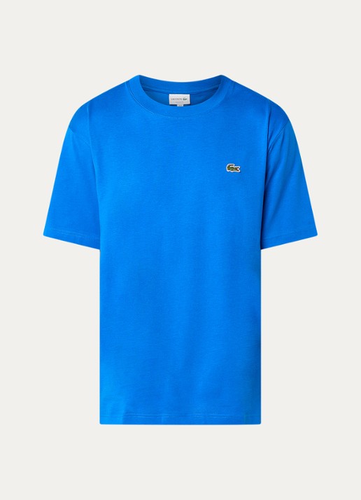 Lacoste T-shirt met logoborduring  - voorkant kobaltblauw