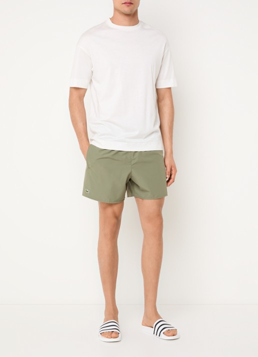 Lacoste Uni zwemshorts met logo en steekzakken - voorkant 2 khaki