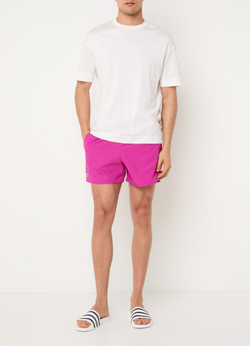 Lacoste Uni zwemshorts met logo en steekzakken - voorkant 2 fuchsia
