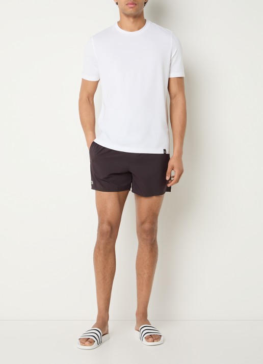 Lacoste Uni zwemshorts met logo en steekzakken - voorkant 3 donkerbruin