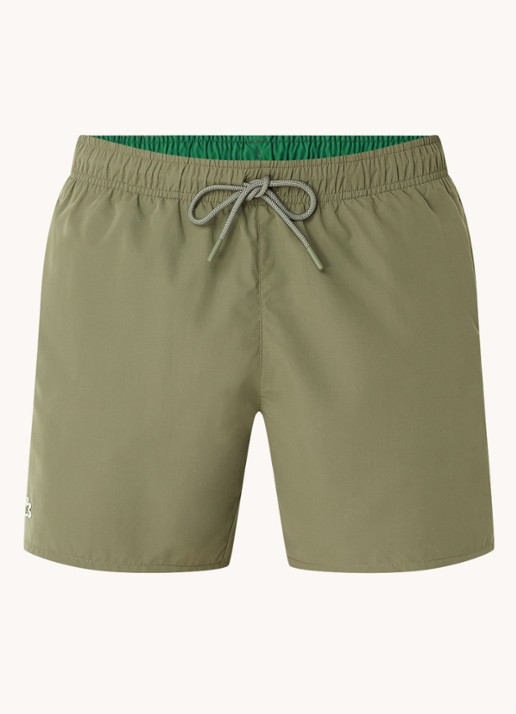 Lacoste Uni zwemshorts met logo en steekzakken - voorkant 3 olijfgroen