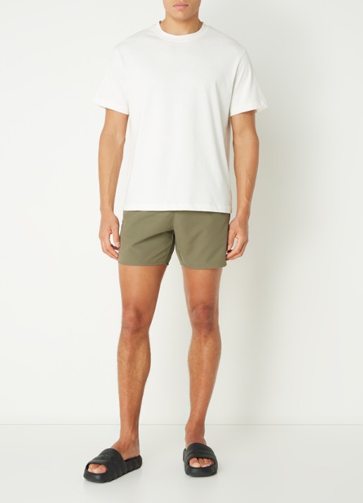 Lacoste Uni zwemshorts met logo en steekzakken - voorkant 4 olijfgroen