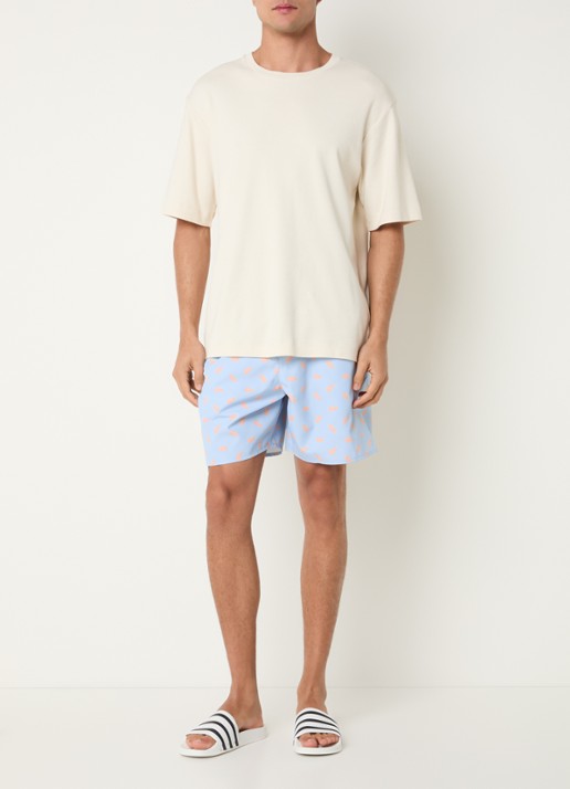 Lacoste Uni zwemshorts met logo en steekzakken - voorkant 4 staalblauw