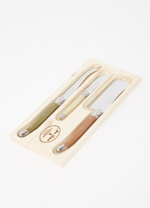 Laguiole Jean Dubost Kaasmes set van 3  - voorkant 2 lichtbruin
