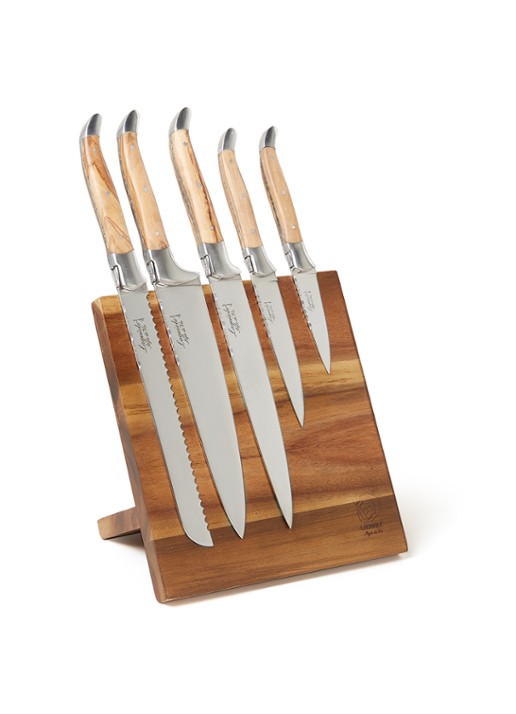 Laguiole Style de Vie Magnetisch messenblok met messenset 5-delig - voorkant 2 camel