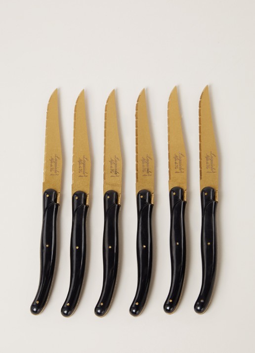 Laguiole Style de Vie Prestige Line steakmes 23 cm set van 6 - voorkant 2 zwart