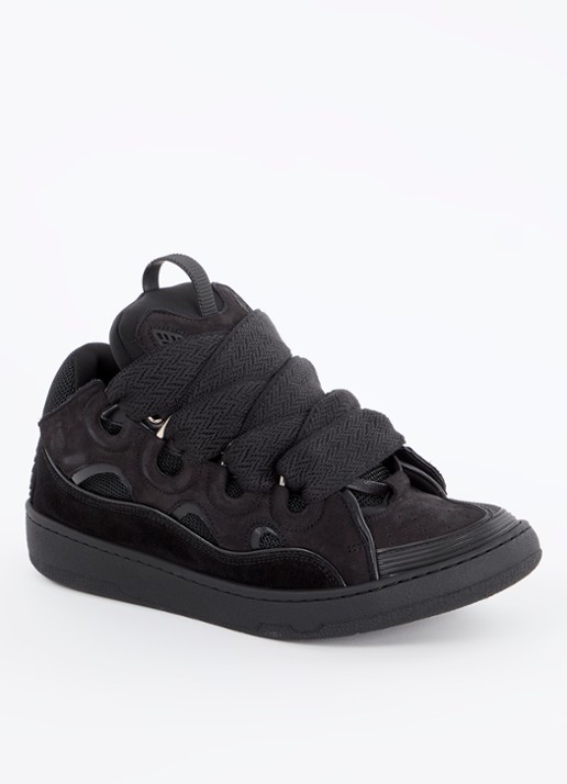 Lanvin Curb sneaker van kalfsleer met mesh details - voorkant 5 zwart
