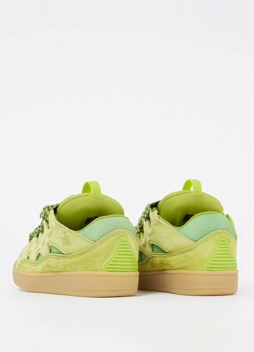 Lanvin Curb sneaker van kalfsleer met suède details  - achterkant 2 lime