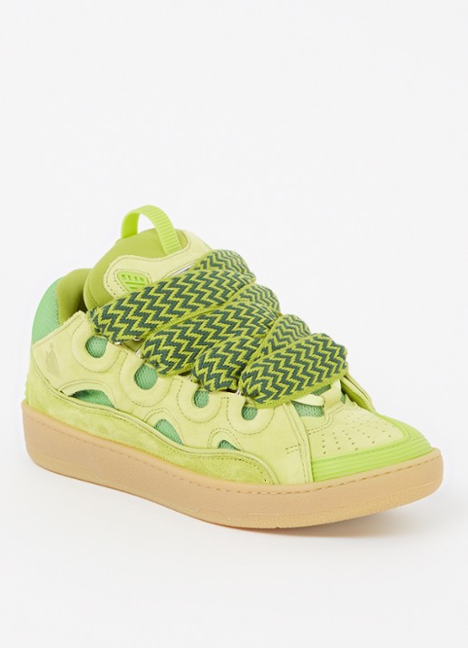 Lanvin Curb sneaker van kalfsleer met suède details  - voorkant lime