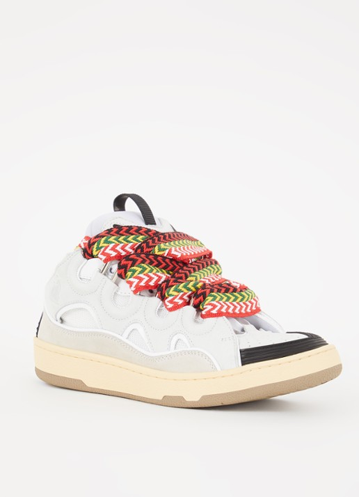 Lanvin Curb sneaker van kalfssuède met mesh details - voorkant lichtgrijs