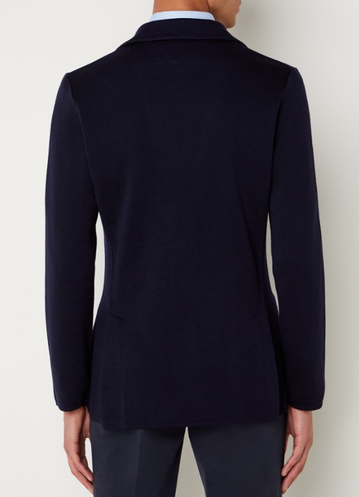 Lardini Fijngebreide slim fit colbert van wol met opgestikte zakken - achterkant donkerblauw