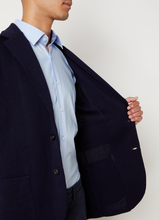 Lardini Fijngebreide slim fit colbert van wol met opgestikte zakken - detail 3 donkerblauw