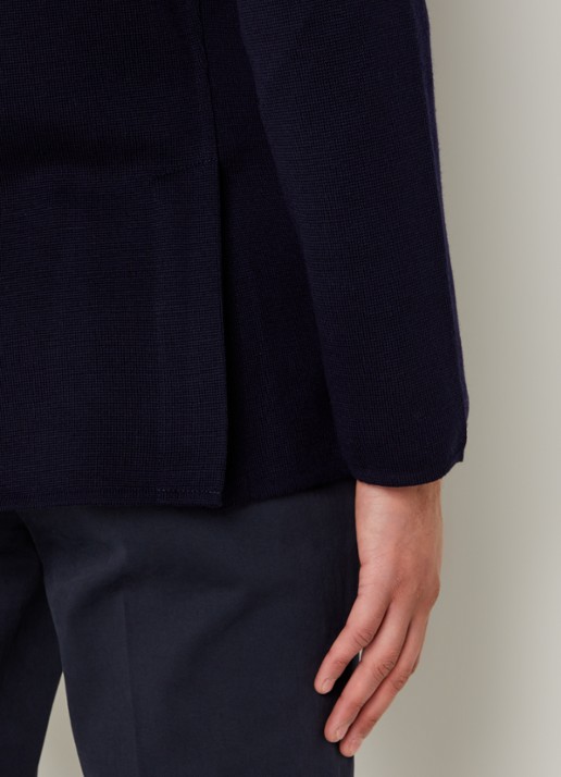 Lardini Fijngebreide slim fit colbert van wol met opgestikte zakken - detail 5 donkerblauw