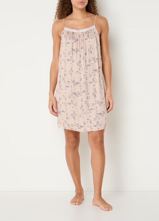 Laurence Tavernier Manon nachthemd met bloemenprint - voorkant 2 beige