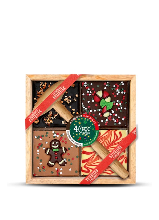 Le Comptoir de Mathilde Chocoladetablet met hamer in houten kistje 350 gram - voorkant undefined
