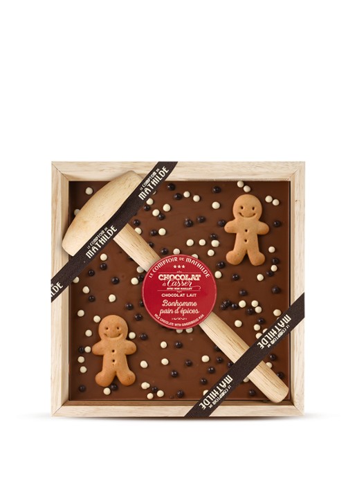 Le Comptoir de Mathilde Chocoladetablet met hamer in houten kistje 350 gram - voorkant undefined