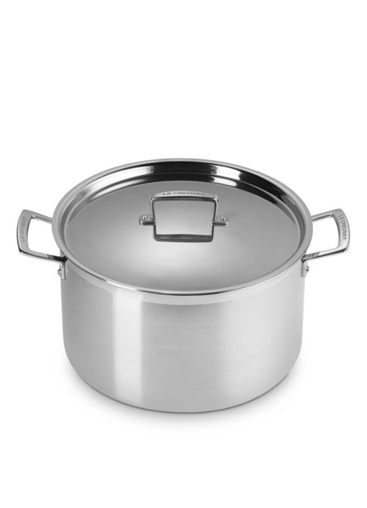 Le Creuset 3-ply kookpan met deksel 28 cm - voorkant 3 beige