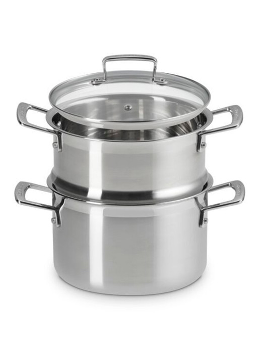 Le Creuset 3-ply kookpan met stoominzet 20 cm - achterkant 6 beige