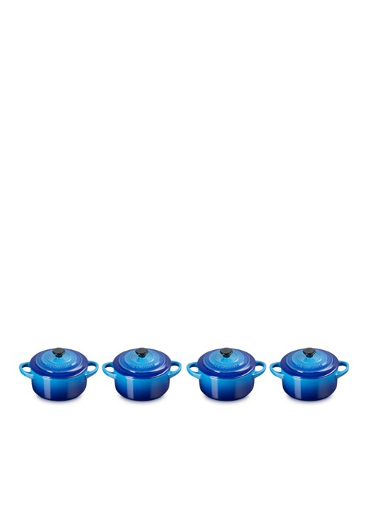 Le Creuset Braadpan ø 10 cm set van 4 - voorkant 2 azure / blauw