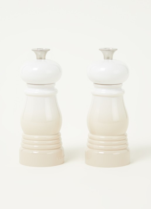 Le Creuset Peper- en zoutmolen 11 cm set van 2 - voorkant 3 meringue / beige