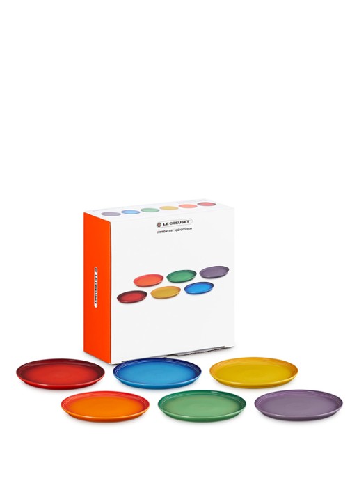 Le Creuset Rainbow ontbijtbord 22 cm set van 6 - voorkant 4 rood