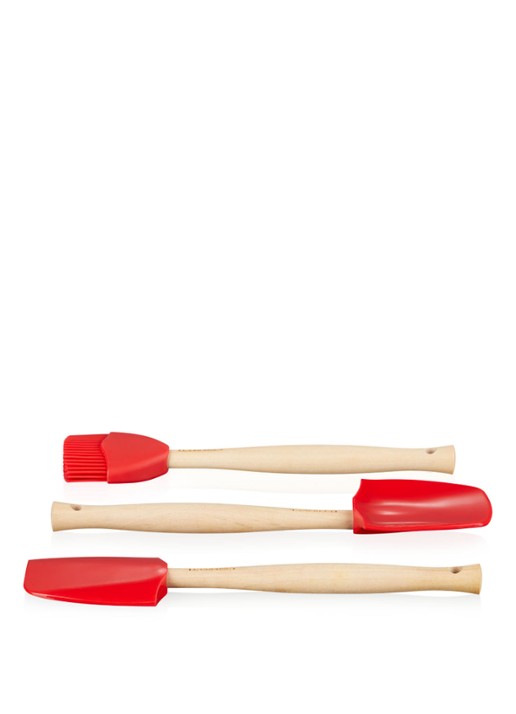 Le Creuset Spatels Premium set van 3  - voorkant 2 kersenrood / rood