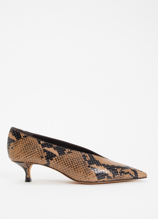 Le Monde Béryl Babouche pump van kalfsleer met slangenprint en -structuur