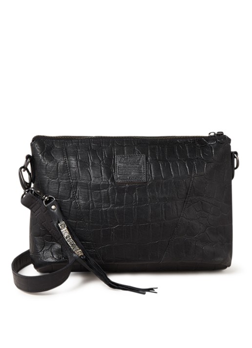 Legend Badia crossbodytas van leer met crocostructuur - voorkant zwart