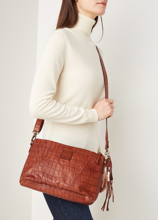 Legend Badia crossbodytas van leer met crocostructuur - voorkant 2 cognac