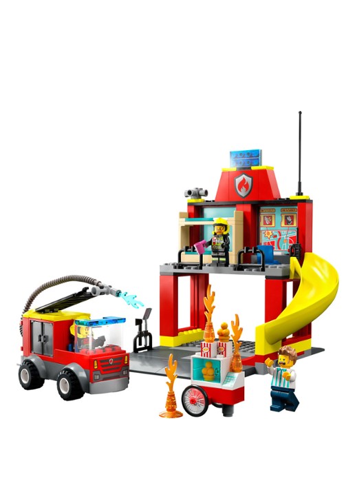 LEGO De Brandweerkazerne en de Brandweerwagen Set - 60375 - voorkant 3 multicolor