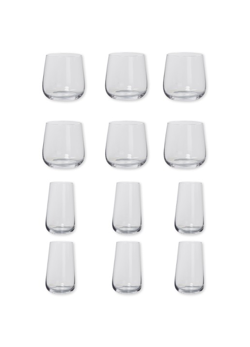 Leonardo Brunelli Tumbler drinkglas en longdrink 40 cl + 53 cl in set 12-delig - voorkant transparant