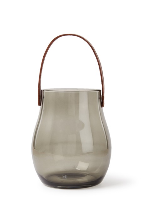 Leonardo Giardino windlicht met handvat 22 cm - voorkant grijs