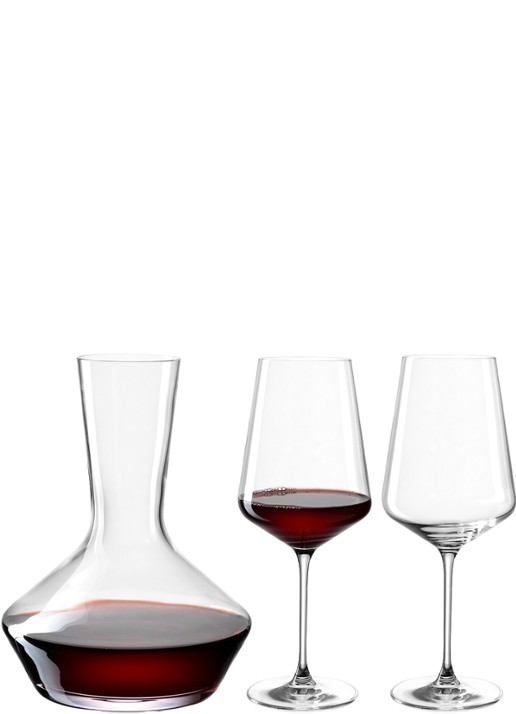 Leonardo Set van decanteer karaf met wijnglas 3-delig - voorkant 3 transparant