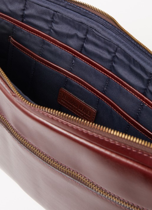 Leonhard Heyden Cambridge laptophoes van leer 15 inch - detail kastanjebruin