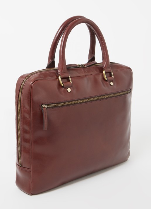 Leonhard Heyden Cambridge S businesstas van leer met 11 inch laptopvak - achterkant roodbruin