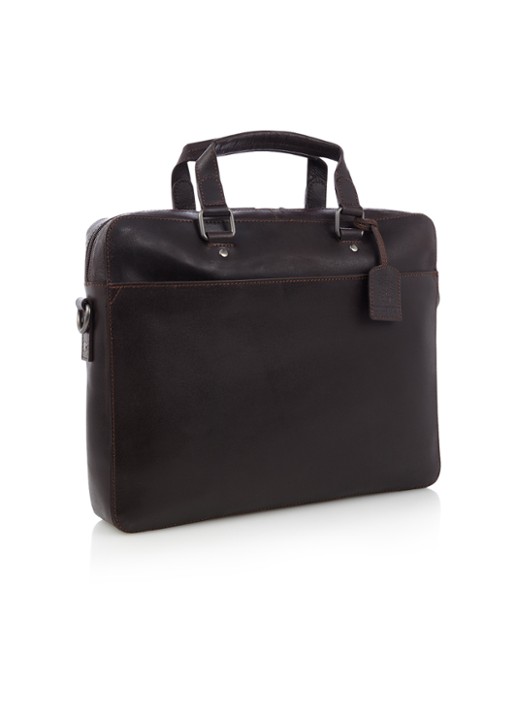 Leonhard Heyden Dakota businesstas van leer met laptopvak 15 inch  - detail donkerbruin