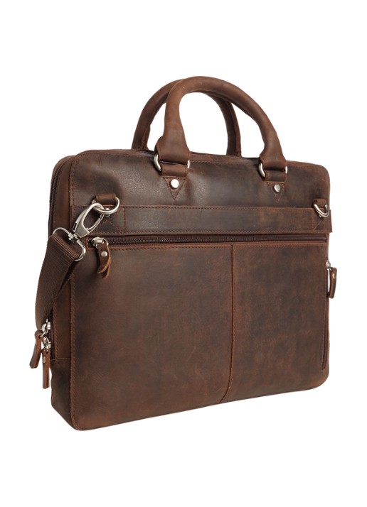 Leonhard Heyden Salisbury laptoptas in donkerbruin leer - detail donkerbruin