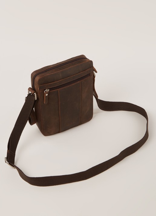 Leonhard Heyden Salisbury schoudertas van leer - unisex - detail 3 donkerbruin